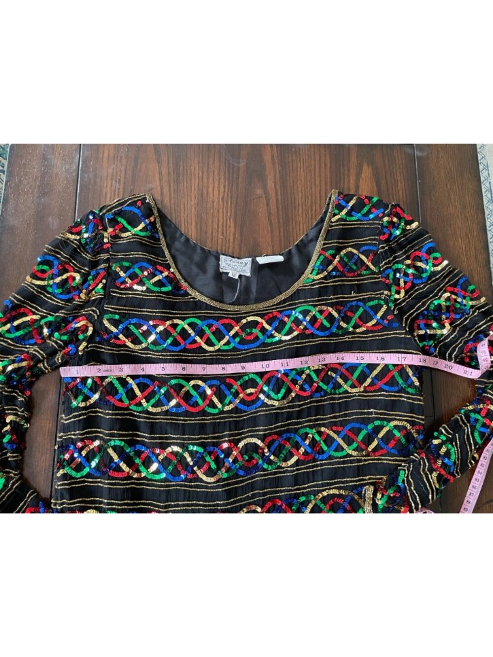 Vintage Stenay Silk Rainbow Sequin Shirt Scoop Neck Blouse Top Showgirl Sparkle - Picture 4 of 14